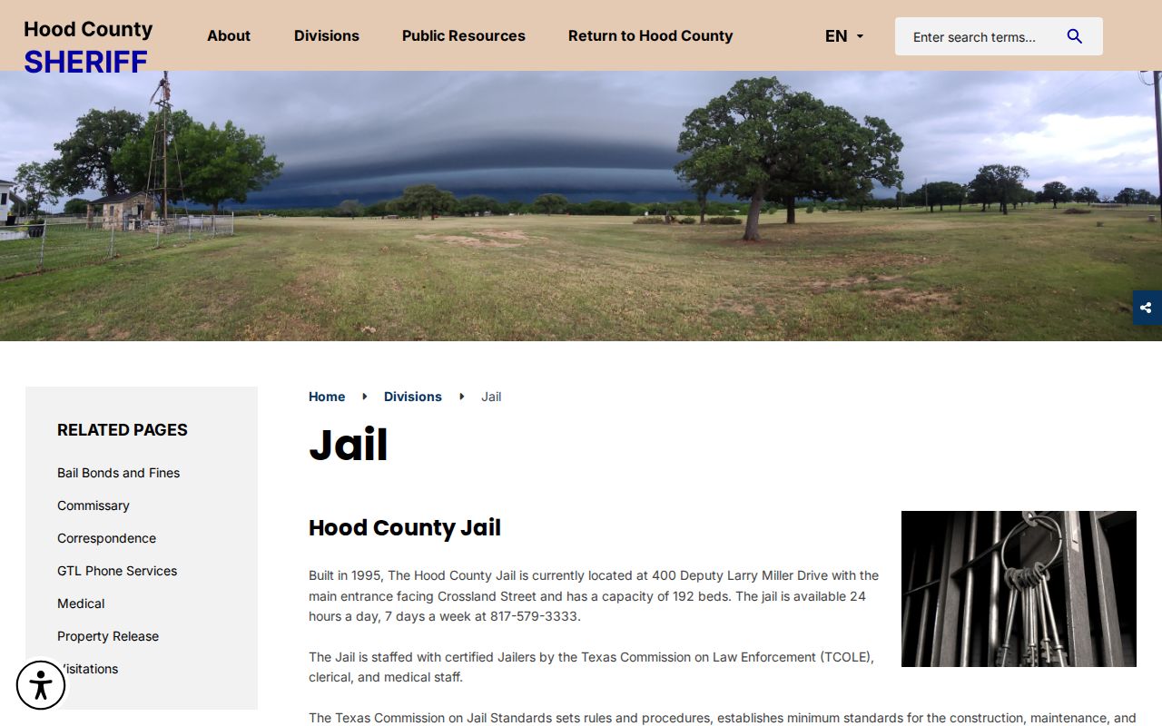 Hood County Jail official facility and release contact page