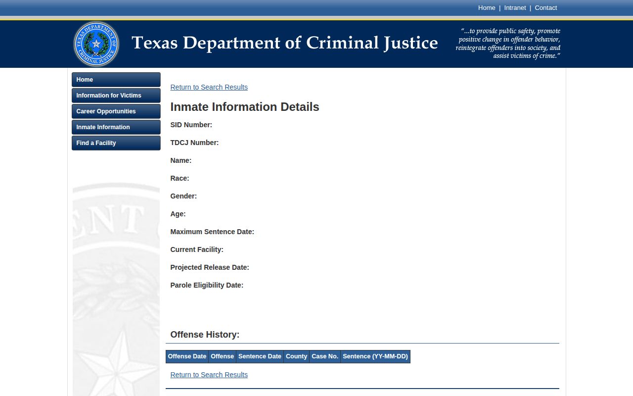 Hood County released inmate TDCJ status and release date fields