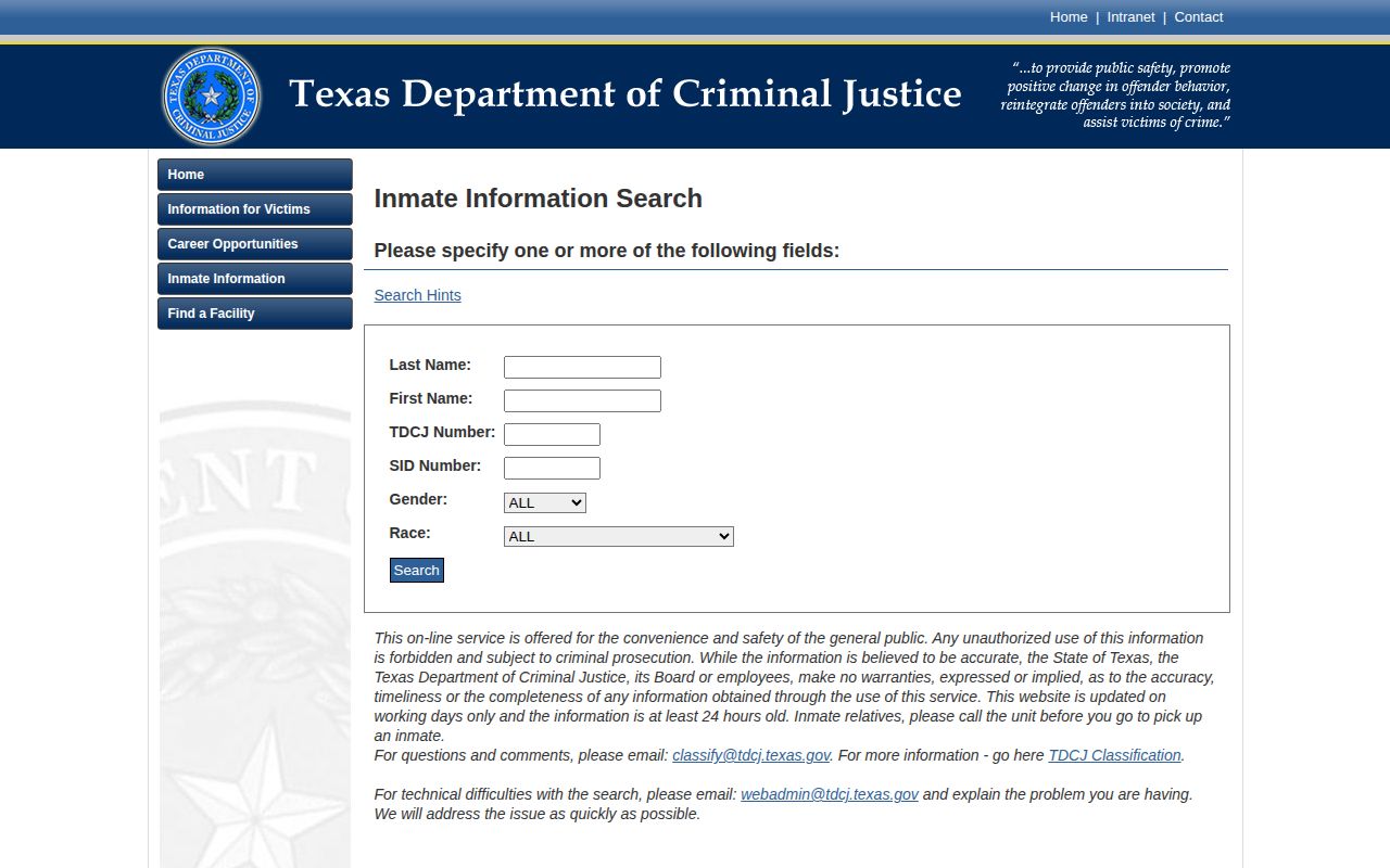 TDCJ search for a Hood County projected release date